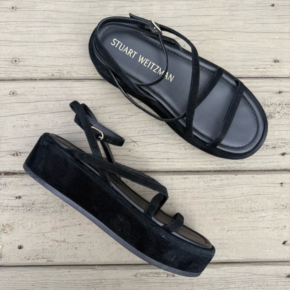 Stuart Weitzman Summerlift Flatform Sandals in black suede size 8.5 - Picture 3 of 14